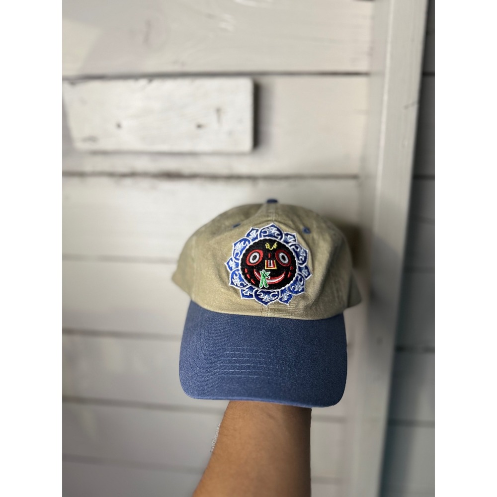 RowzMa Embroidered Graphic Dad Hat Tan Blue Two Tone Cotton Baseball Cap Mens